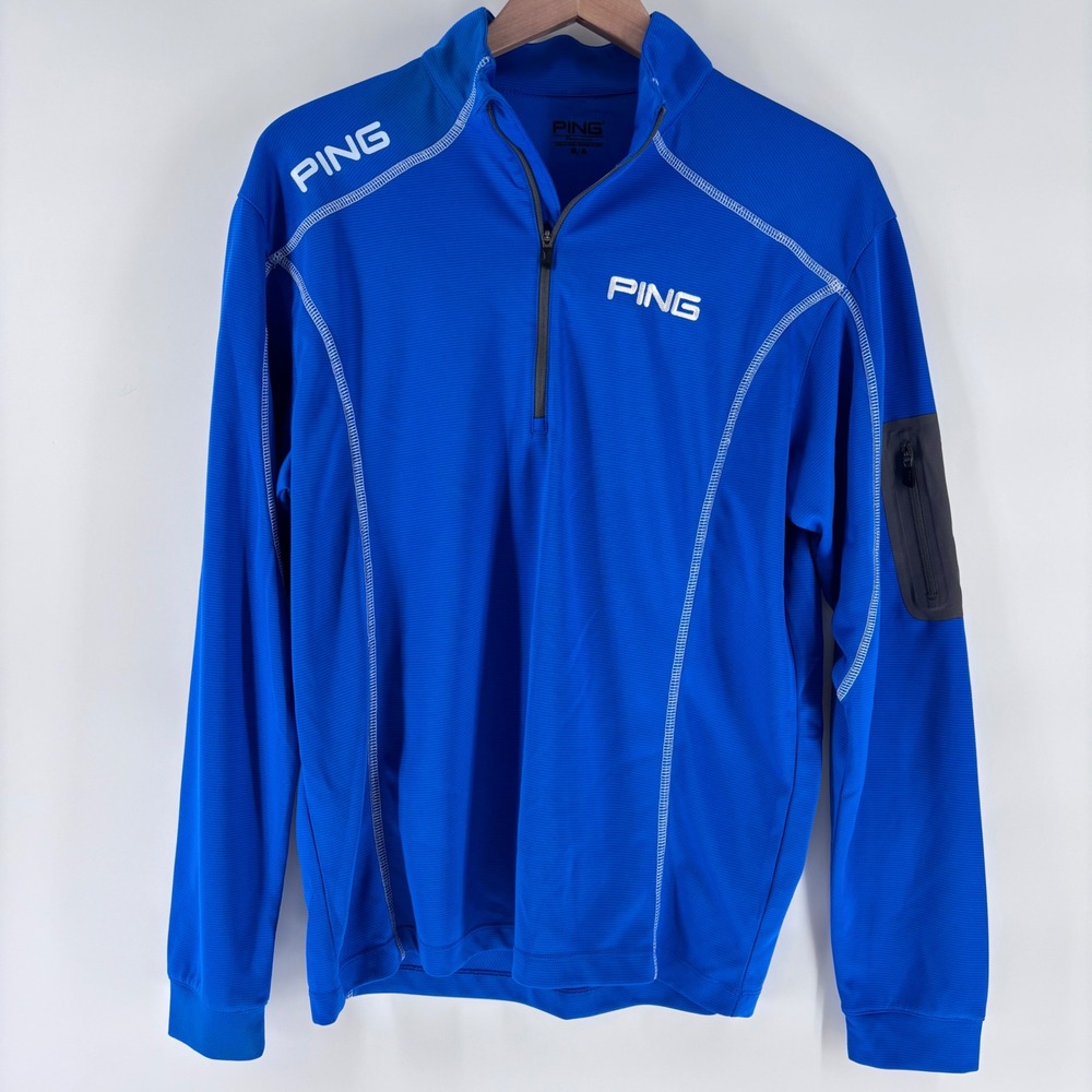 Ping 1/4 Zip Pullover‎ Mens Medium Blue Sleeve Pocket Golf Performance Athletic